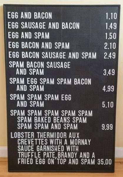 Spam on the menu