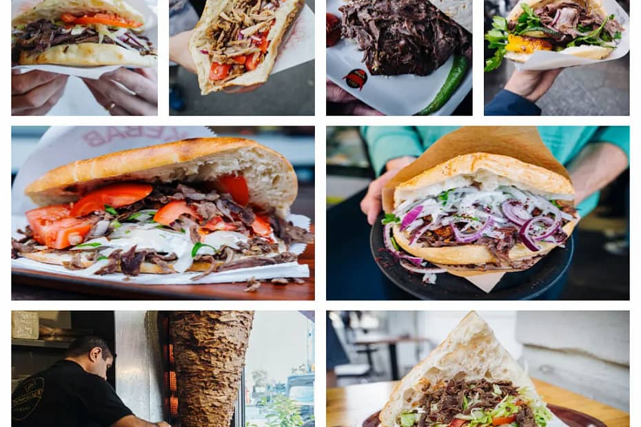 A collage of 8 photos of various kebabs from different restaurants in Berlin